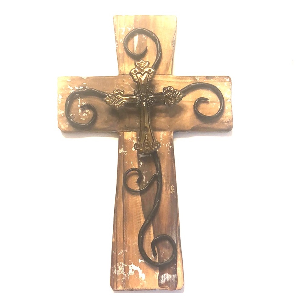 Wood Cross Wall Decor with metal accent cross